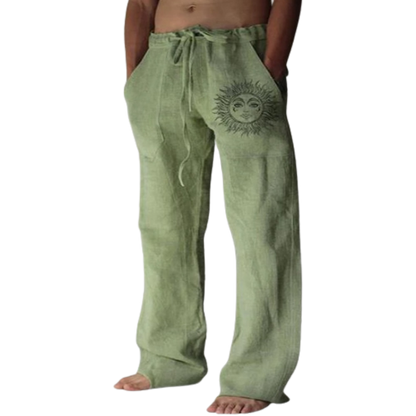 Sommerhose Herren | Leinen | Locker & bequem | Freizeit | Yoga | Alltag-Grün-S-Luzern Mode