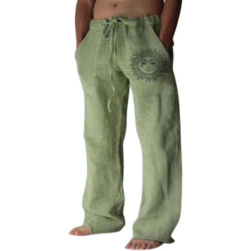 Sommerhose Herren | Leinen | Locker & bequem | Freizeit | Yoga | Alltag-Grün-S-Luzern Mode