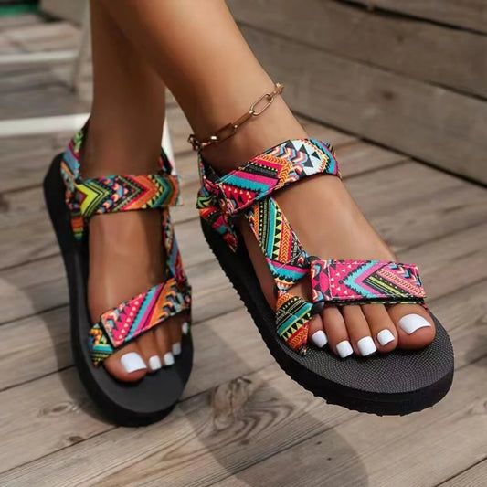 Damen Sandalen | Bunten Details | Offenes Design | Verstellbar -Luzern Mode
