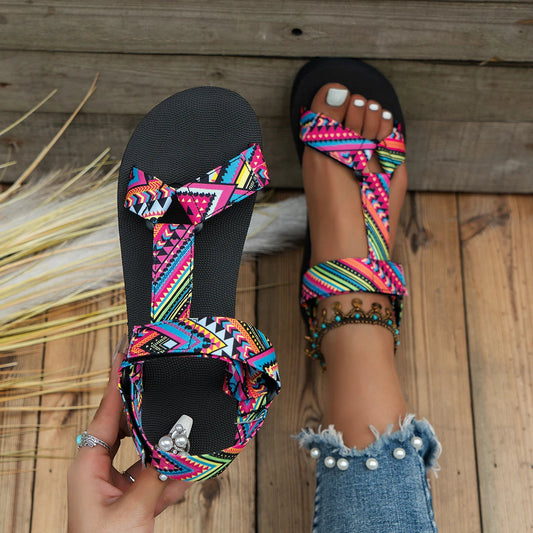 Damen Sandalen | Bunten Details | Offenes Design | Verstellbar -Luzern Mode