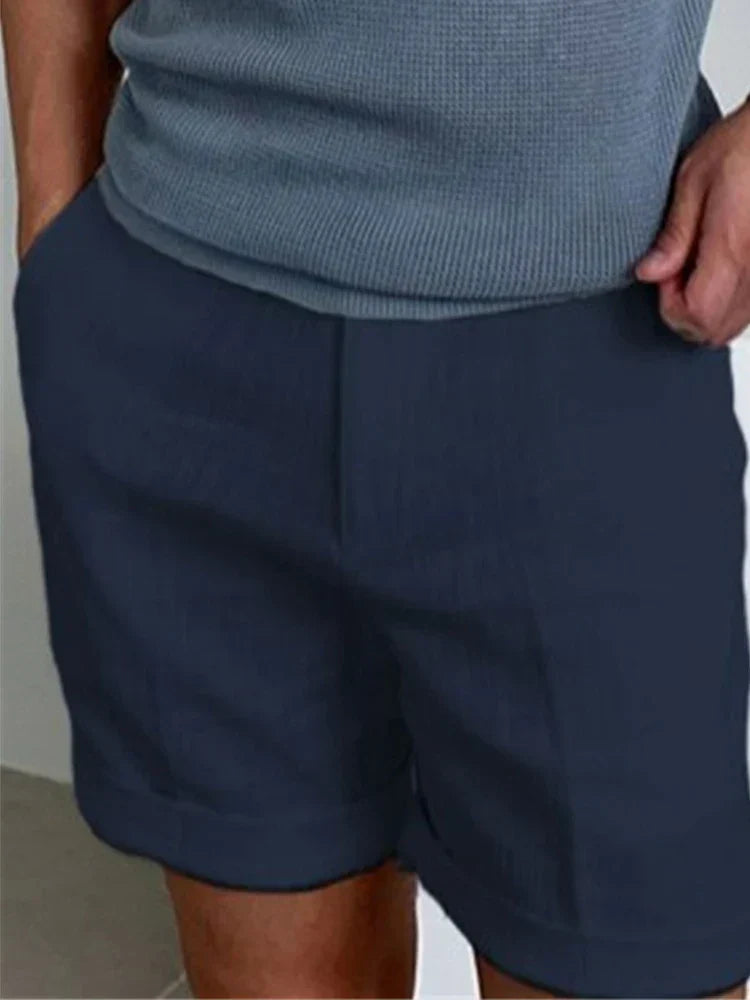 Sommer Shorts Herren | Leinen Baumwolle | Locker | Luftig | Atmungsaktiv | Strand-Dunkelblau-S-Luzern Mode