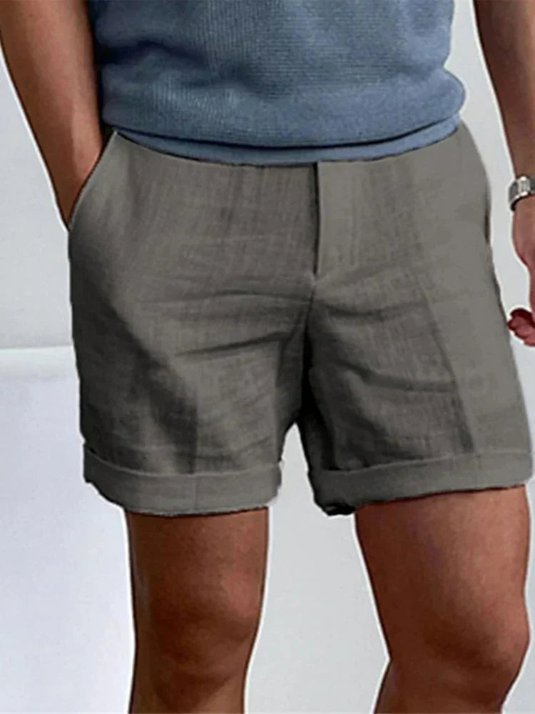 Sommer Shorts Herren | Leinen Baumwolle | Locker | Luftig | Atmungsaktiv | Strand-Dunkelgrau-S-Luzern Mode