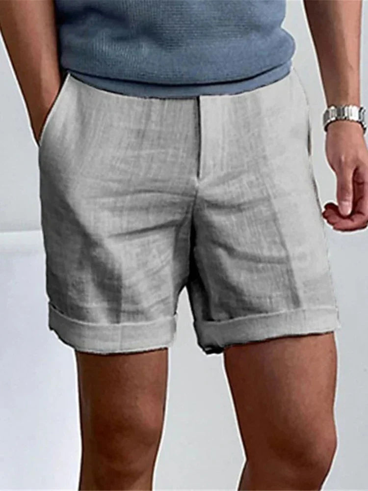 Sommer Shorts Herren | Leinen Baumwolle | Locker | Luftig | Atmungsaktiv | Strand-Grau-S-Luzern Mode