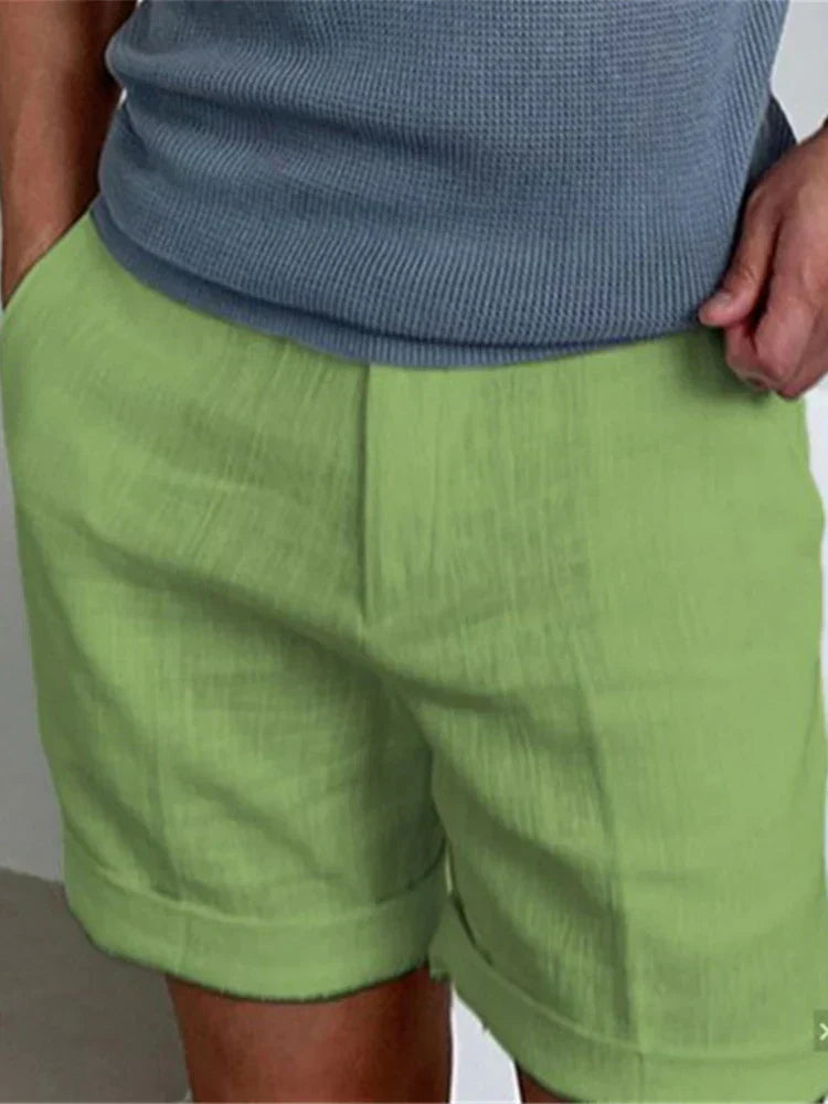 Sommer Shorts Herren | Leinen Baumwolle | Locker | Luftig | Atmungsaktiv | Strand-Grün-S-Luzern Mode