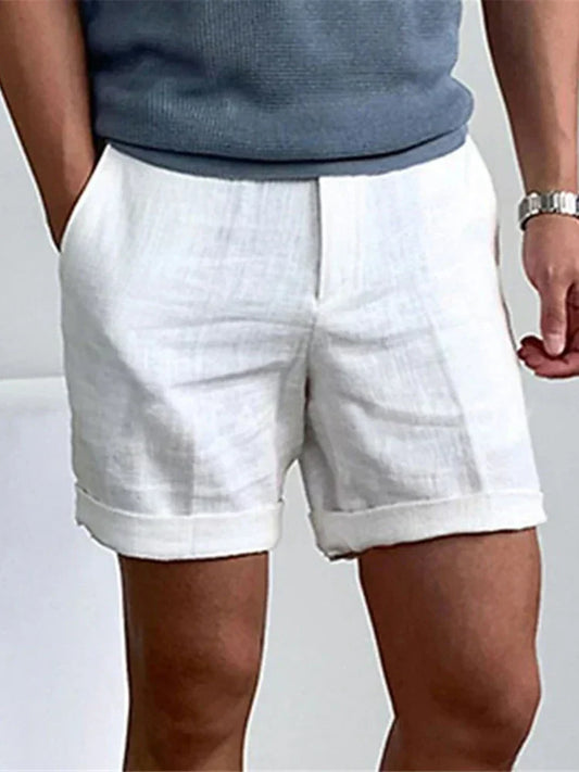 Sommer Shorts Herren | Leinen Baumwolle | Locker | Luftig | Atmungsaktiv | Strand-Weiß-S-Luzern Mode