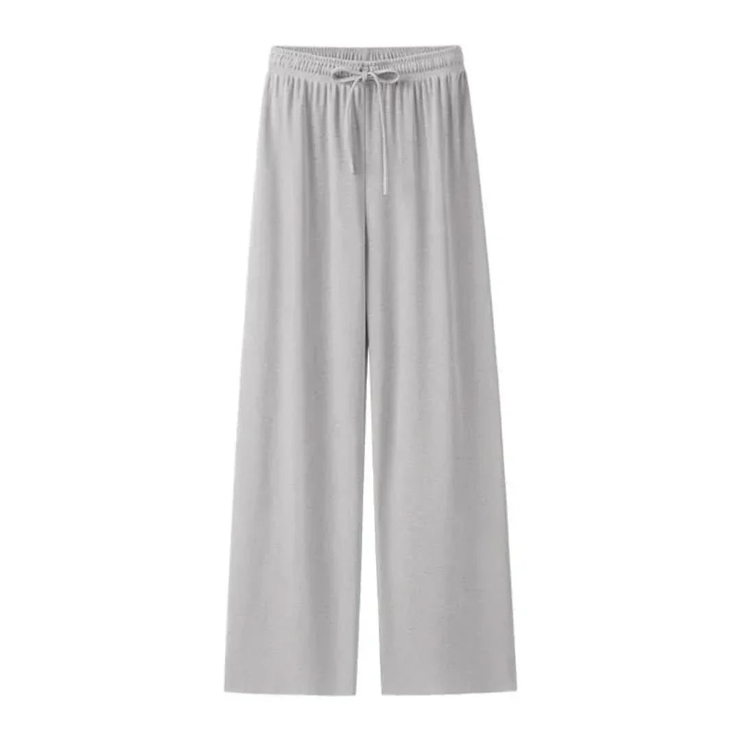 Leinenhose Damen Sommer | Luftig | Weit | Leicht | Alltag | Strand | Büro-Grau-L-Luzern Mode