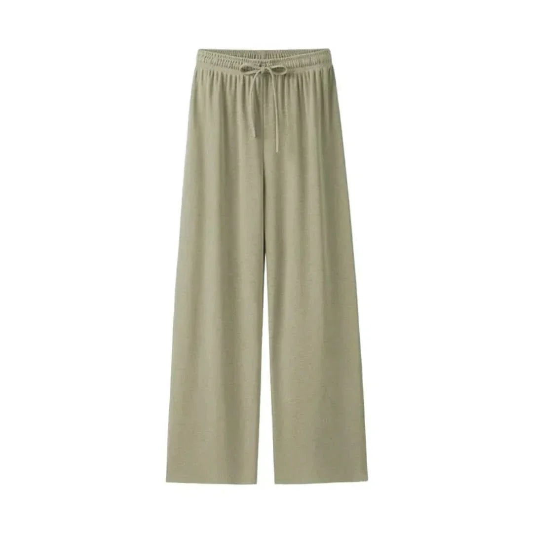 Leinenhose Damen Sommer | Luftig | Weit | Leicht | Alltag | Strand | Büro-Grün-L-Luzern Mode