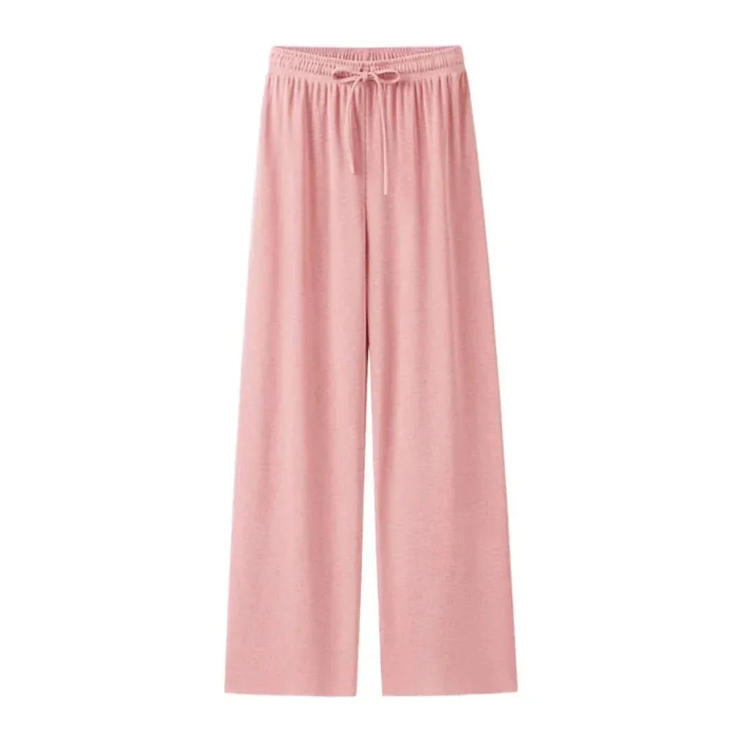 Leinenhose Damen Sommer | Luftig | Weit | Leicht | Alltag | Strand | Büro-Rosa-L-Luzern Mode