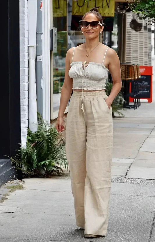Leinenhose Damen Sommer | Luftig | Weit | Leicht | Alltag | Strand | Büro-Sand-S-Luzern Mode
