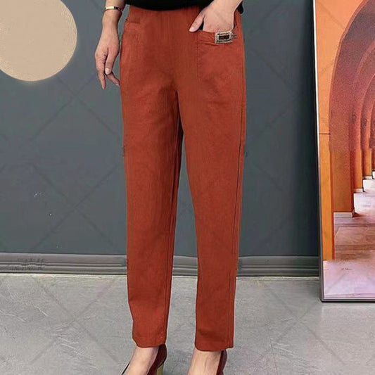 Leichte Sommerhose Damen | Baumwolle | Elastischer Bund | Luftig | Bequem & stylisch-Backsteinrot-M-Luzern Mode