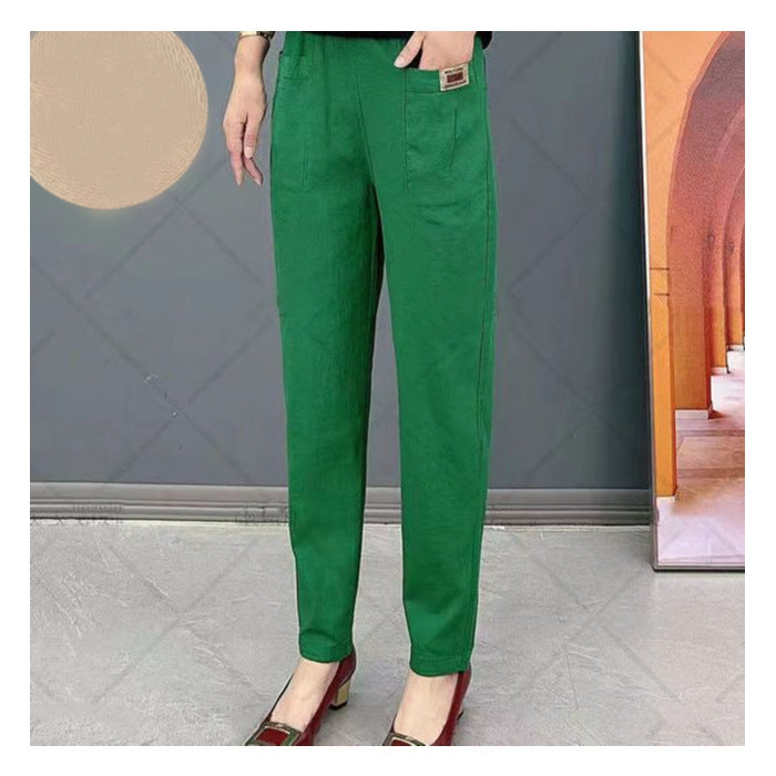 Leichte Sommerhose Damen | Baumwolle | Elastischer Bund | Luftig | Bequem & stylisch-Grün-M-Luzern Mode