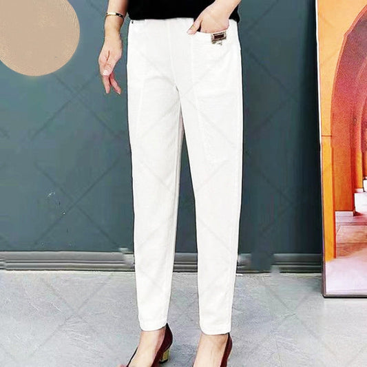 Leichte Sommerhose Damen | Baumwolle | Elastischer Bund | Luftig | Bequem & stylisch-Weiß-M-Luzern Mode