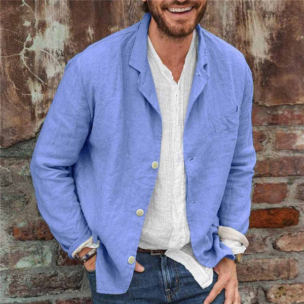 Sommerjacke Herren | Leinen Baumwolle | Leicht & atmungsaktiv | Casual Look-Blau-S-Luzern Mode