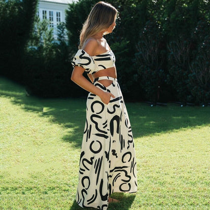 Boho Set Damen zweiteilig | Off-Shoulder Top | Midirock | figurbetont | luftig-Luzern Mode