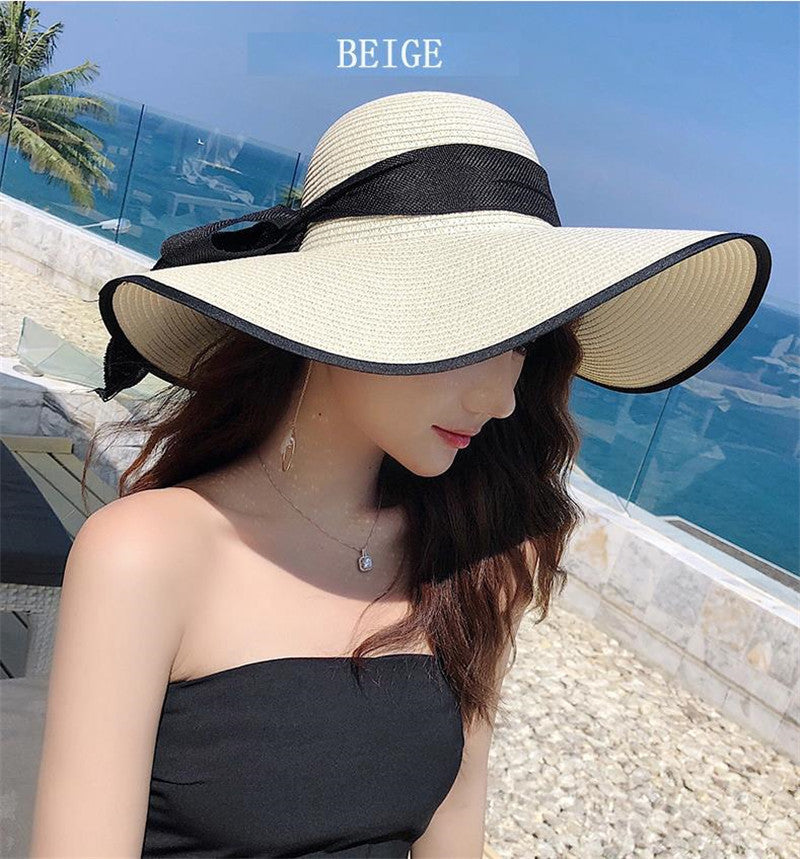 Damen Sonnenhut Sommer | Breite Krempe | Leicht & Luftig | Stylisches Accessoire-Beige-Luzern Mode