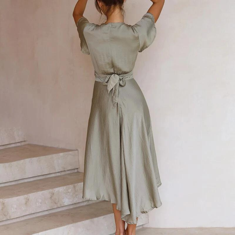 Sommer Midikleid Damen | V-Ausschnitt | Luftig | Boho Look | Freizeitkleid-Luzern Mode