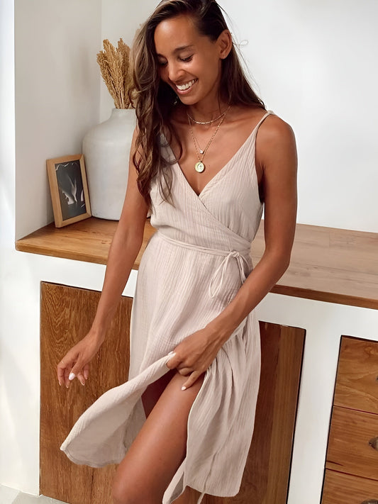 Sommerkleid Damen V-Ausschnitt | Leicht bequem | Knielang | Luftiges Design-Luzern Mode