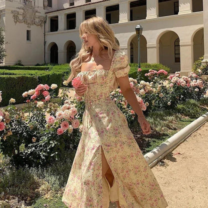 Sommerkleid Damen | Blumenprint | Puffärmel | Schnürung vorn | luftig | kurz-Luzern Mode