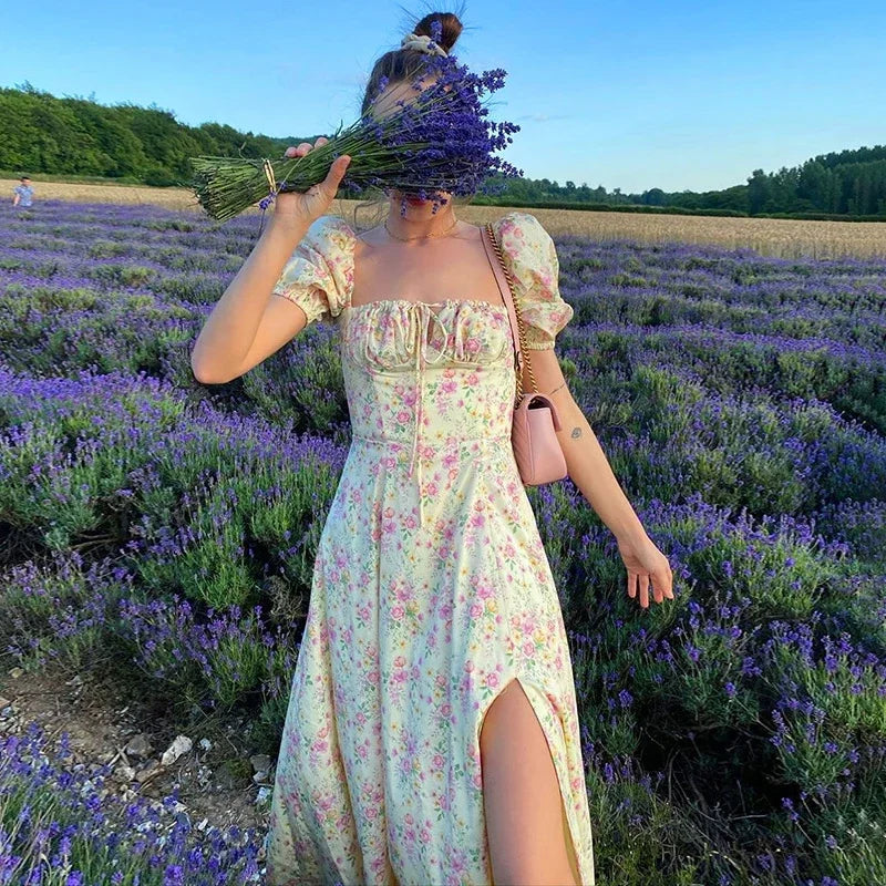 Sommerkleid Damen | Blumenprint | Puffärmel | Schnürung vorn | luftig | kurz-Luzern Mode