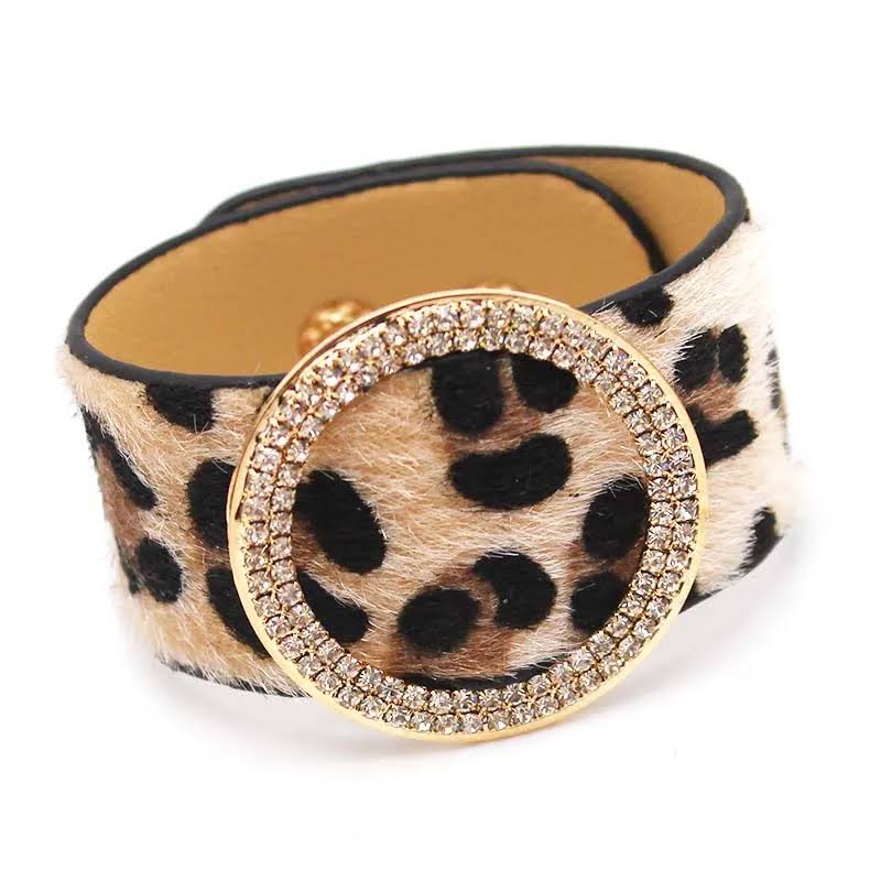 Leopardenmuster Armband mit Strass, Damen Schmuck, modisches Accessoire, Tierprint Design