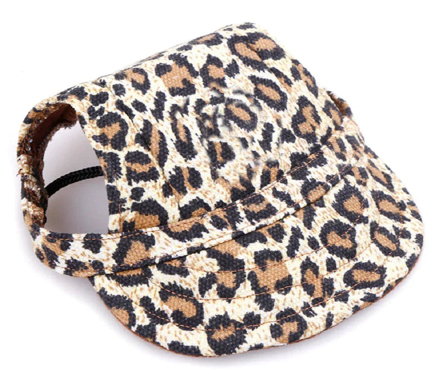 Leopardenmuster Hundemütze, verstellbar, Baumwolle, modisches Haustierzubehör, braun-schwarz.