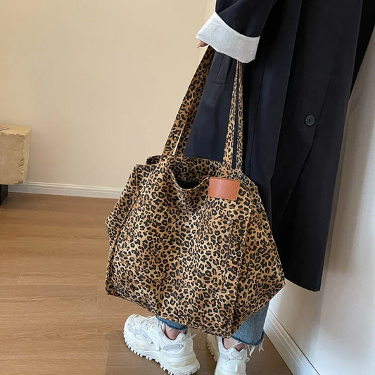 Leopardenmuster Schultertasche Damen, oversized, Canvas, modisch, braun, luxuriös.