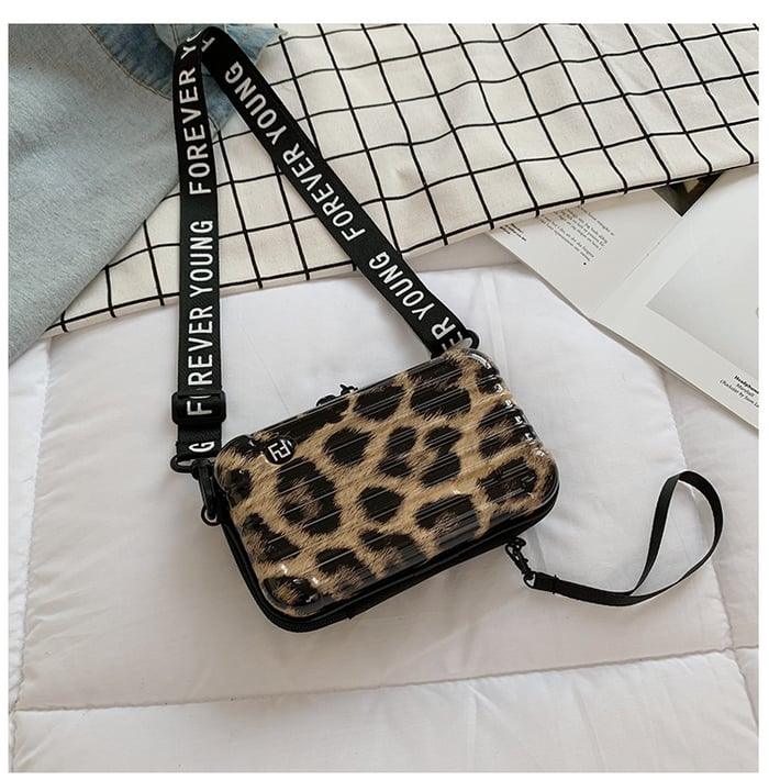 Leopardenmuster Umhängetasche Damen, schwarz-beige, modisch, verstellbarer Riemen, Forever Young.