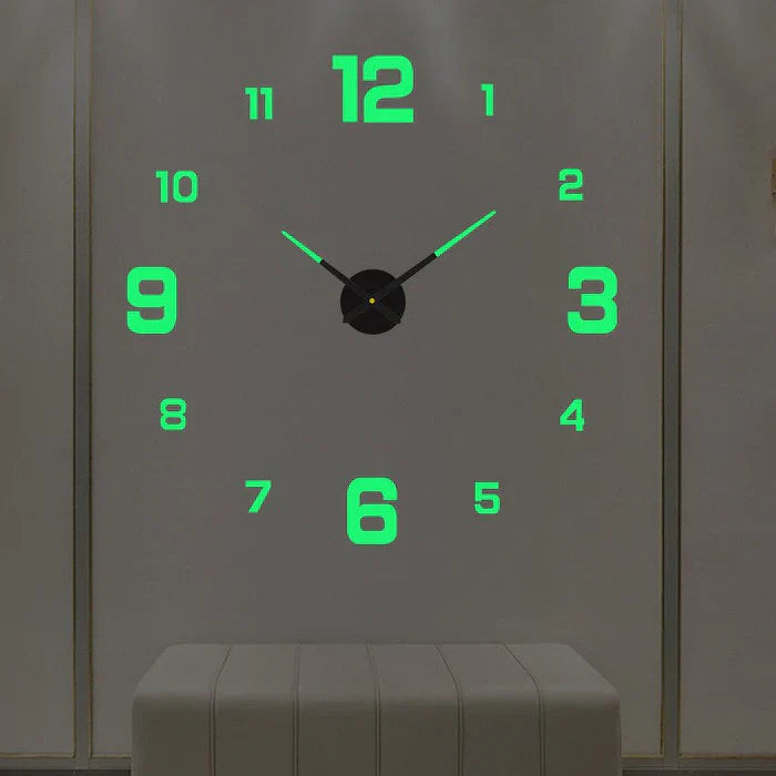 Leuchtende Wanduhr mit großen grünen Zahlen, modernes Design, dekorative Uhr für Wohnzimmer.