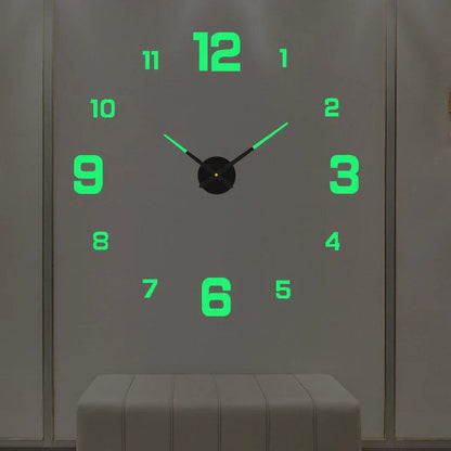 Leuchtende Wanduhr mit großen grünen Zahlen, modernes Design, dekorative Uhr für Wohnzimmer.