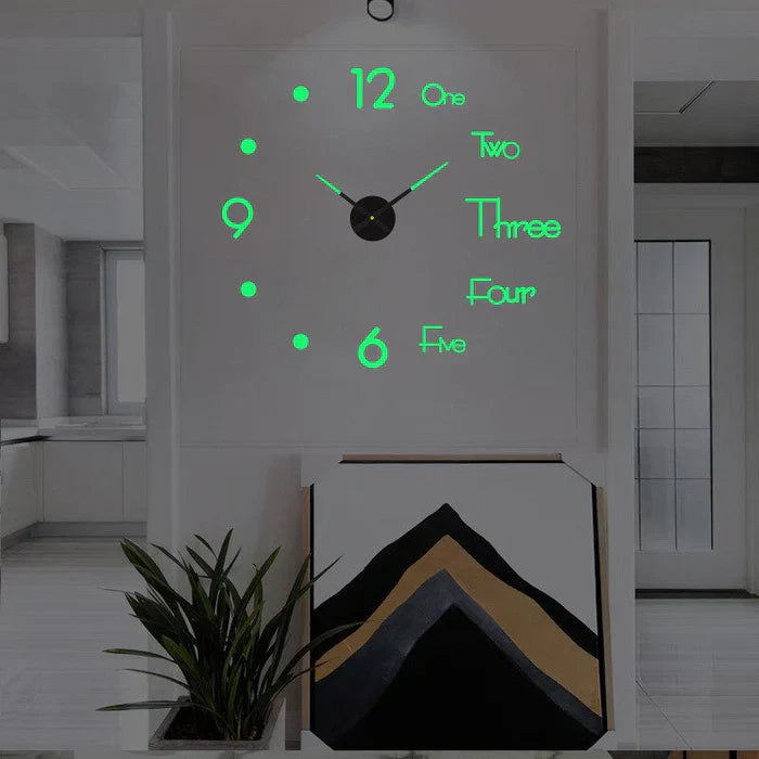 Leuchtende Wanduhr mit grünen Zahlen, modernes Design, Wohnzimmerdekoration, minimalistisch.