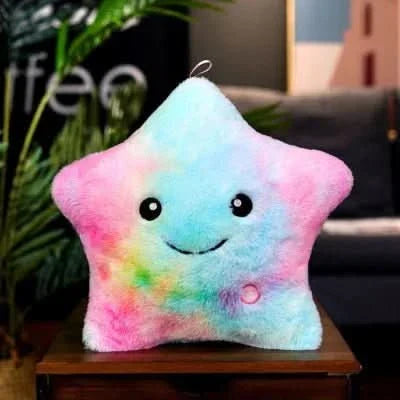 Bunte Plüschstern-Lampe mit Gesicht, leuchtet im Dunkeln, Kinderzimmer-Dekoration.
