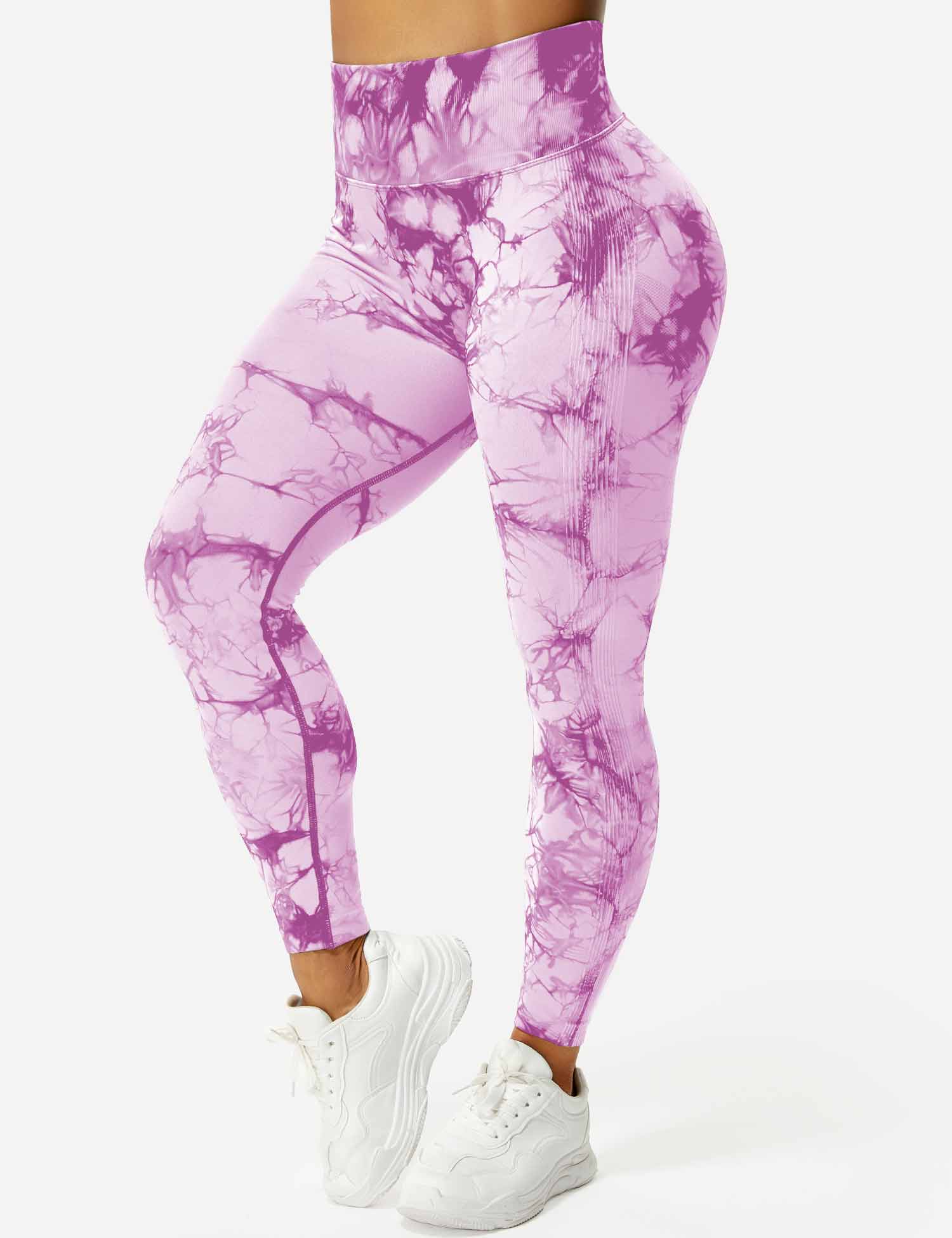 Lila Batik-Leggings Damen, hohe Taille, Sportbekleidung, elastisch, bequem, modisch.