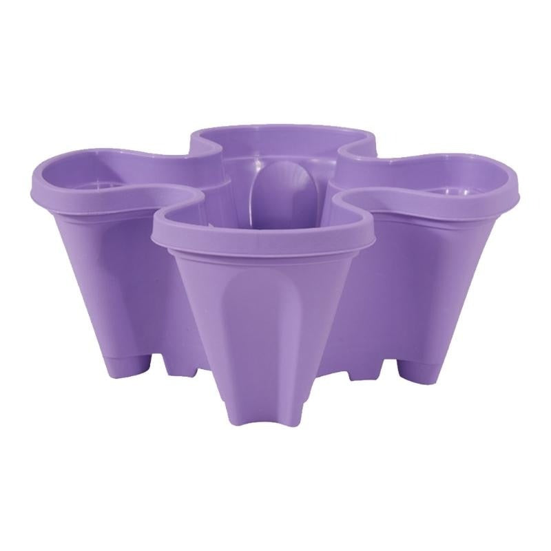 Lila Kunststoff-Blumentopf, stapelbar, 5-fach, für Garten oder Balkon.