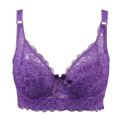 Lila Spitzen-BH, Damenunterwäsche, verstellbare Träger, florales Muster, sexy Dessous.
