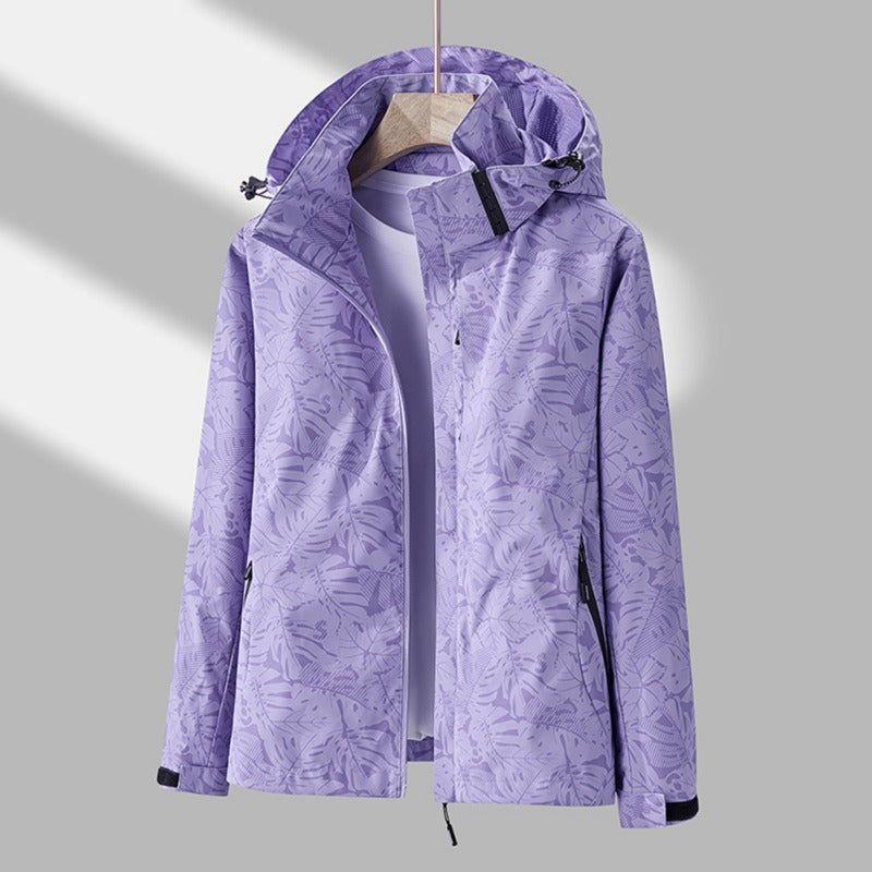 Lila Outdoor-Jacke mit Kapuze, winddicht, atmungsaktiv, für Damen und Herren, Sportbekleidung.