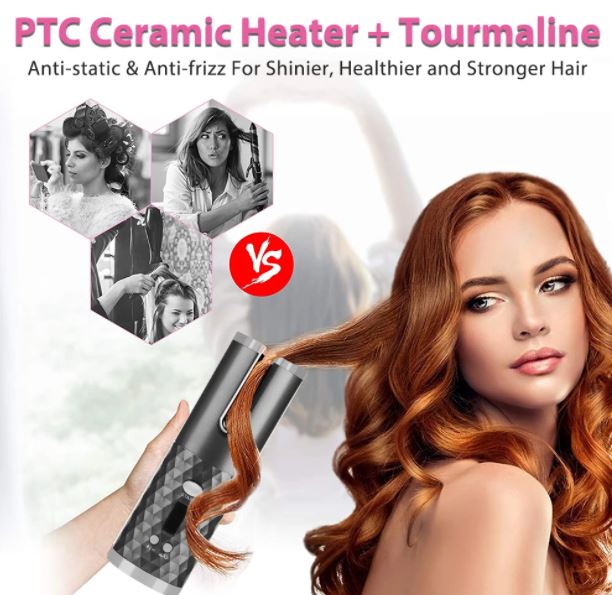 Keramik-Lockenstab mit Turmalin, Anti-Frizz, für glänzendes, gesundes Haar, schwarz.