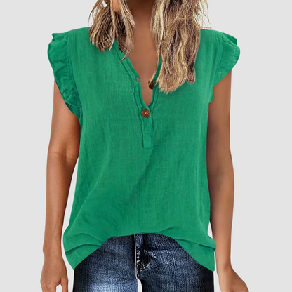 Damen Sommerbluse | Knopfleiste | Kurzarm | Lockere Schnitt | Kragen-Grün-S-Luzern Mode
