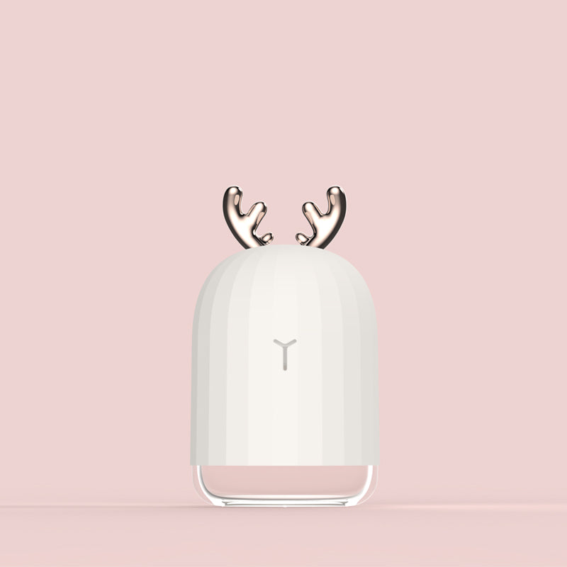Weißer 220ML Ultraschall-Luftbefeuchter mit Geweih, Aroma-Diffuser für Zuhause, USB-Anschluss.