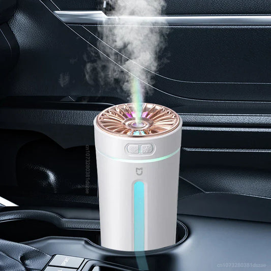 Luftbefeuchter Auto, weiß, LED-Beleuchtung, USB, tragbar, Aromatherapie, modernes Design.