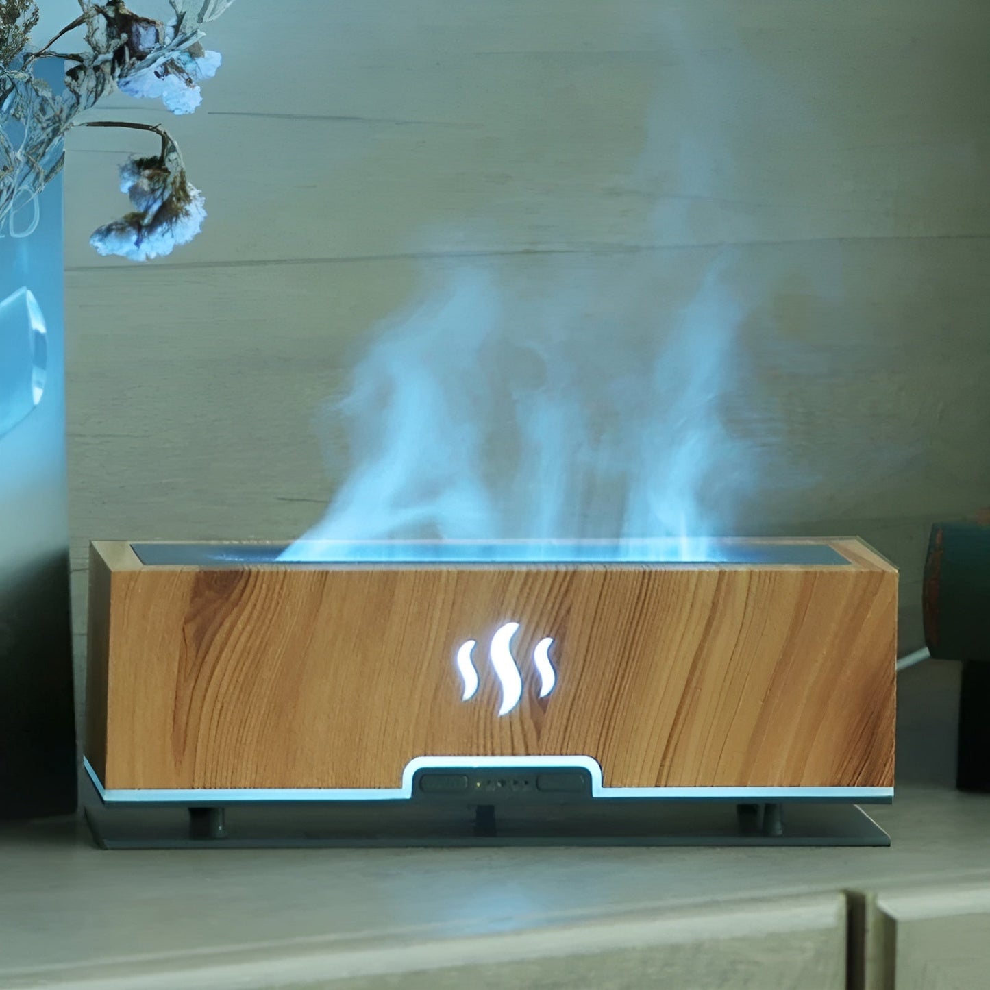 Holz-Aromadiffusor mit LED-Beleuchtung, rechteckig, für ätherische Öle, modernes Design