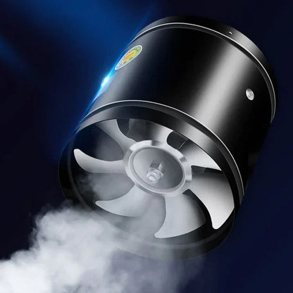 Schwarzer Luftbefeuchter mit Ventilator, LED-Licht, Nebel, modernes Design, energiesparend.