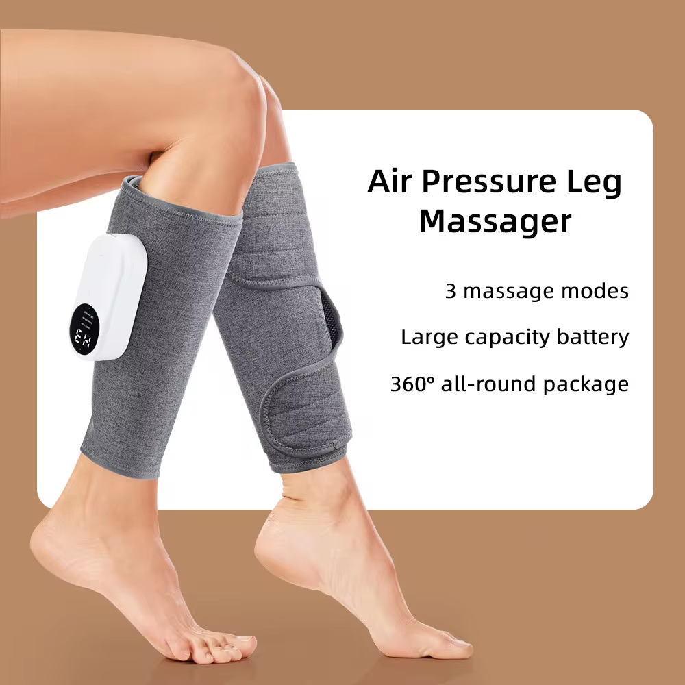 Luftdruck-Beinmassagegerät, grau, 3 Modi, große Batterie, 360°-Abdeckung, Entspannung.