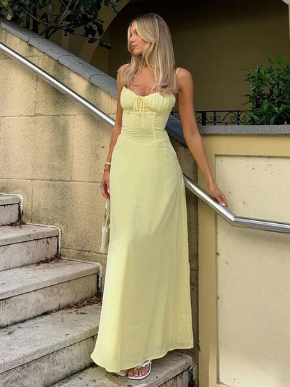 Maxikleid A-Linie | Corsage-Taille | Spaghettiträger | rückenfrei | luftig | leicht-Luzern Mode