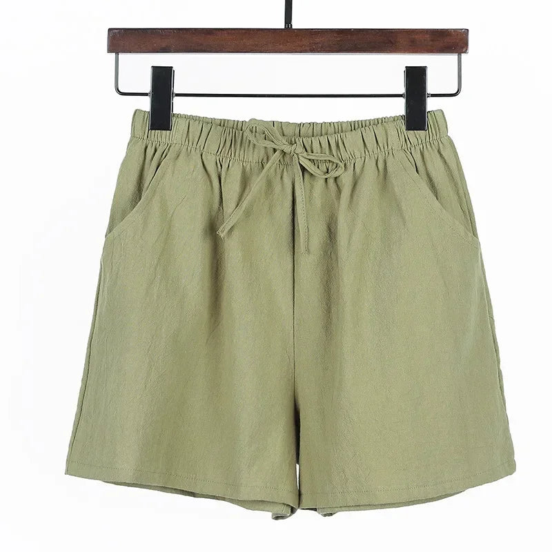 Sommer Shorts Damen | Hohe Taille | Leinen Baumwolle | Sportlich | Luftig | Trendy-Luzern Mode