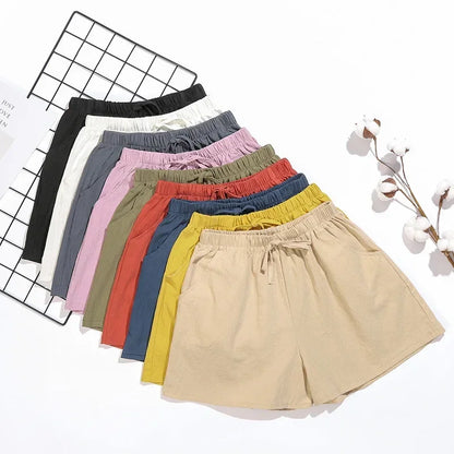 Sommer Shorts Damen | Hohe Taille | Leinen Baumwolle | Sportlich | Luftig | Trendy-Luzern Mode