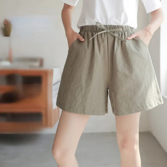 Sommer Shorts Damen | Hohe Taille | Leinen Baumwolle | Sportlich | Luftig | Trendy-Luzern Mode