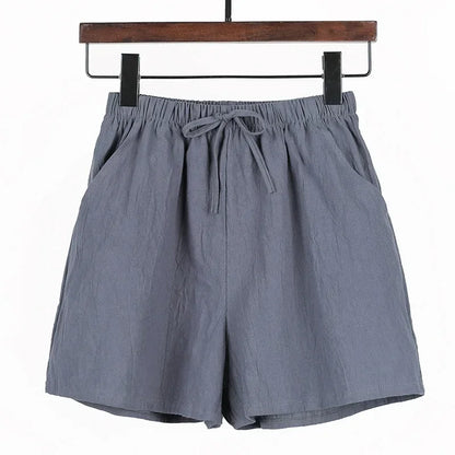 Sommer Shorts Damen | Hohe Taille | Leinen Baumwolle | Sportlich | Luftig | Trendy-Dunkelgrau-S-Luzern Mode