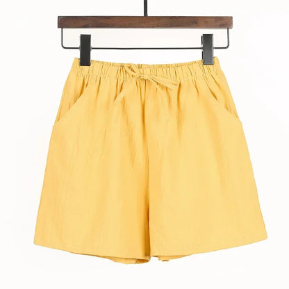 Sommer Shorts Damen | Hohe Taille | Leinen Baumwolle | Sportlich | Luftig | Trendy-Gelb-S-Luzern Mode