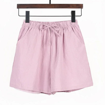 Sommer Shorts Damen | Hohe Taille | Leinen Baumwolle | Sportlich | Luftig | Trendy-Rosa-S-Luzern Mode