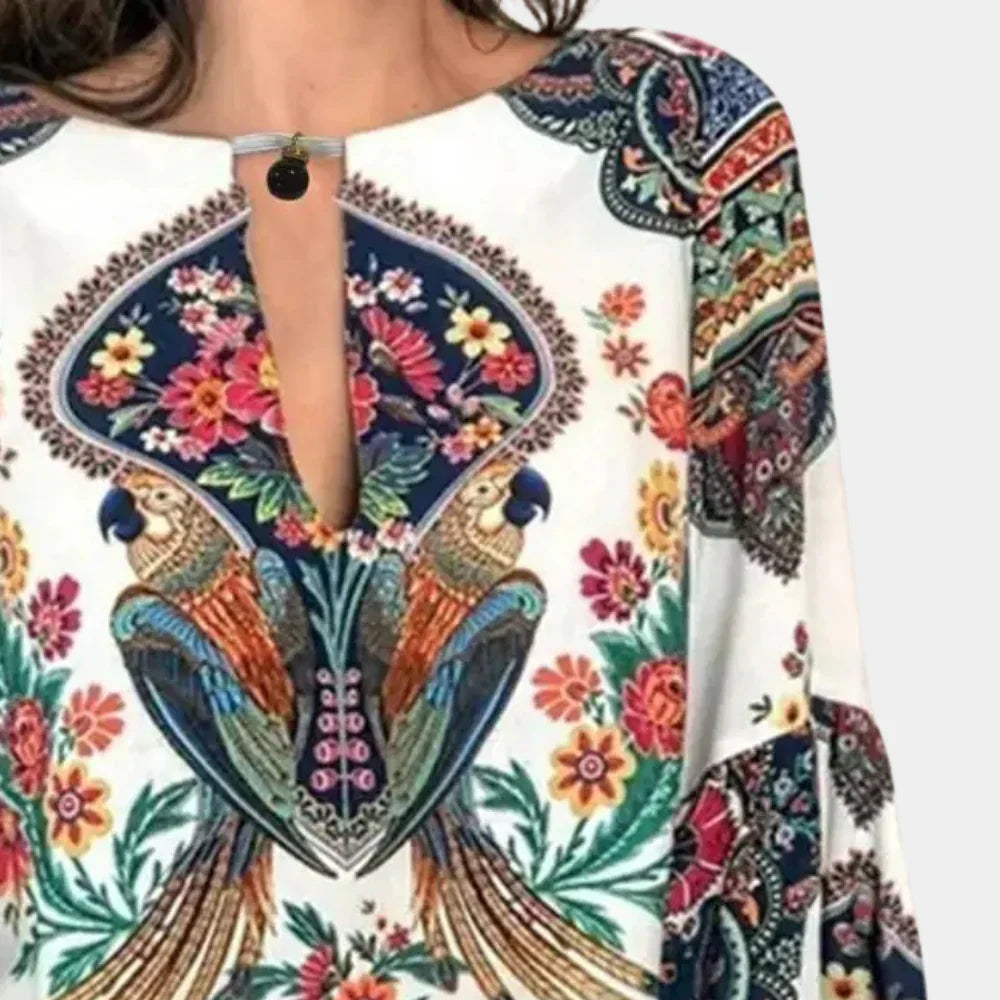 Damen Sommerbluse | Blumenprint | Lange Ärmel | Leicht | Atmungsaktiv-Luzern Mode